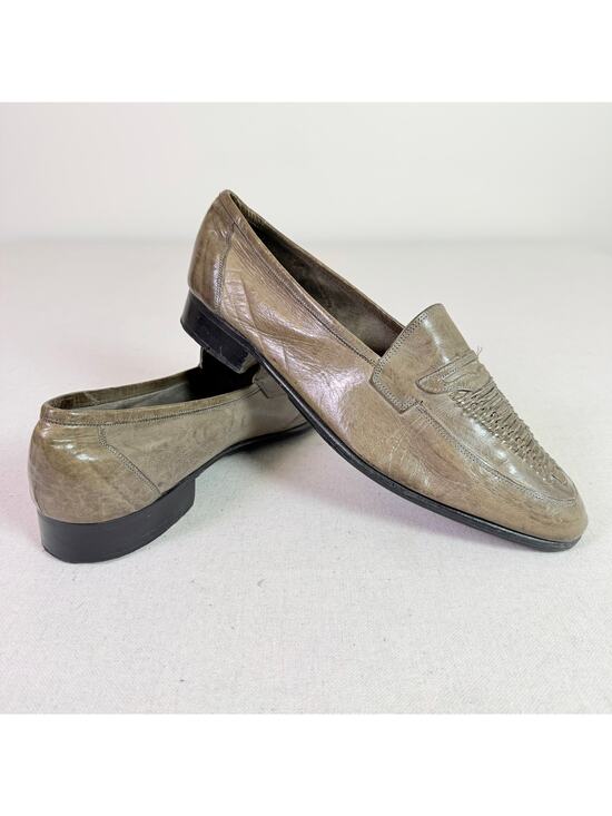 Vintage Woven Leather Penny Loafers Men\'s 9.5 D Made in Italy Taupe Shoes main image 6